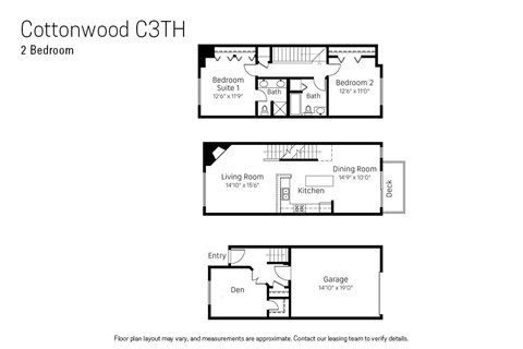 Floor plan for 2 beds, 2 baths, 1390 sqft